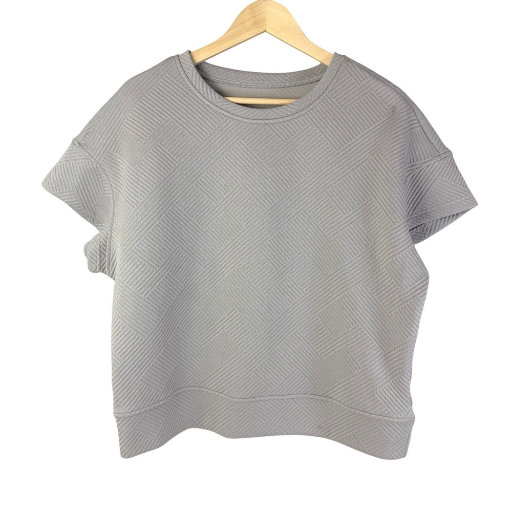 Womens Gray Textured Geometric Top Size S Minimalist Quiet Luxury